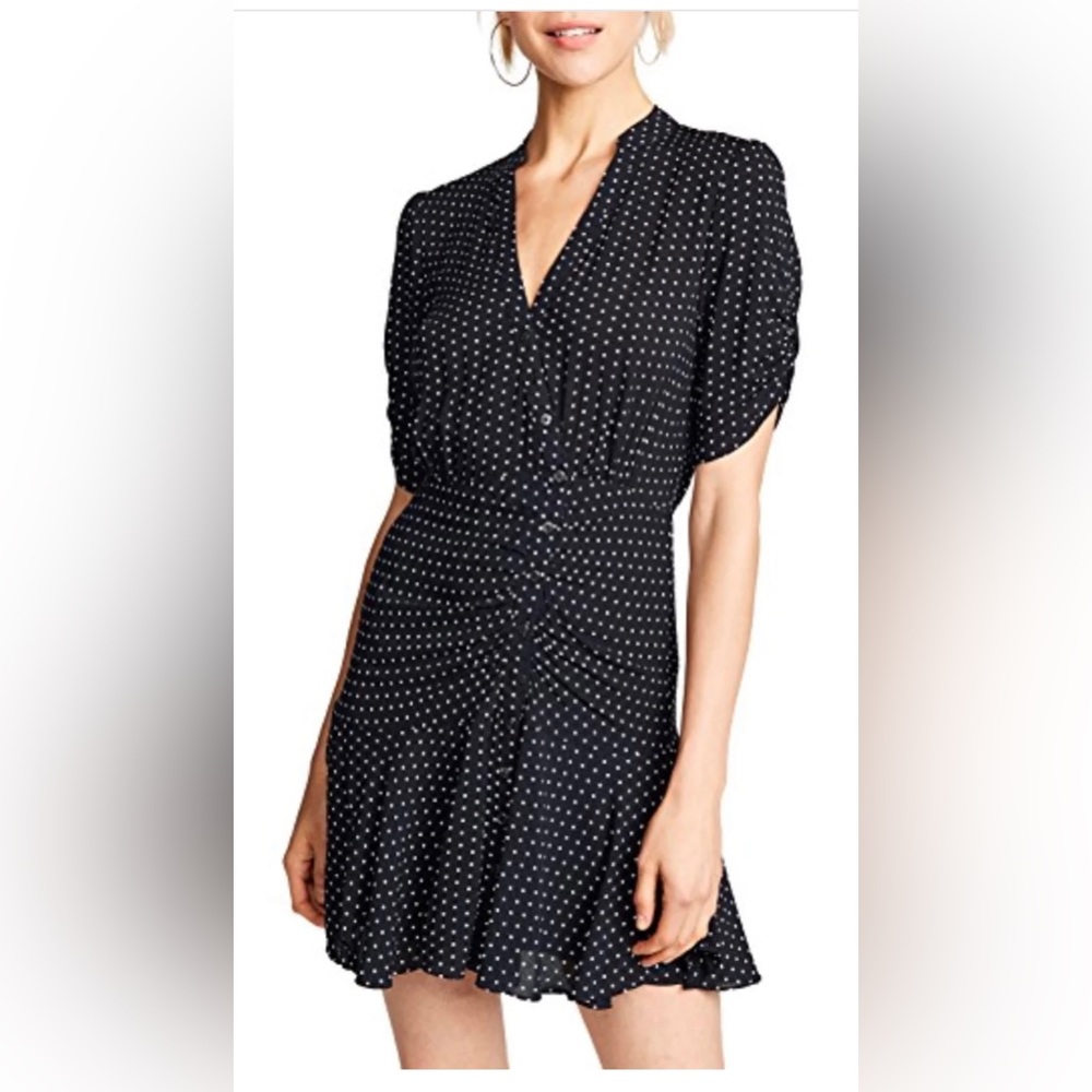 NWOT Free People Pippa Short Sleeve Polka Dot Mini Dress in Black-Sz Small